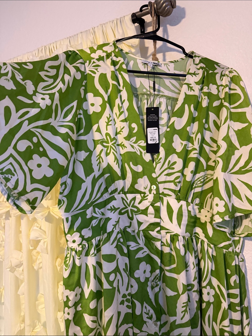 Fashion Nova Green and White Floral Print Midi Dress